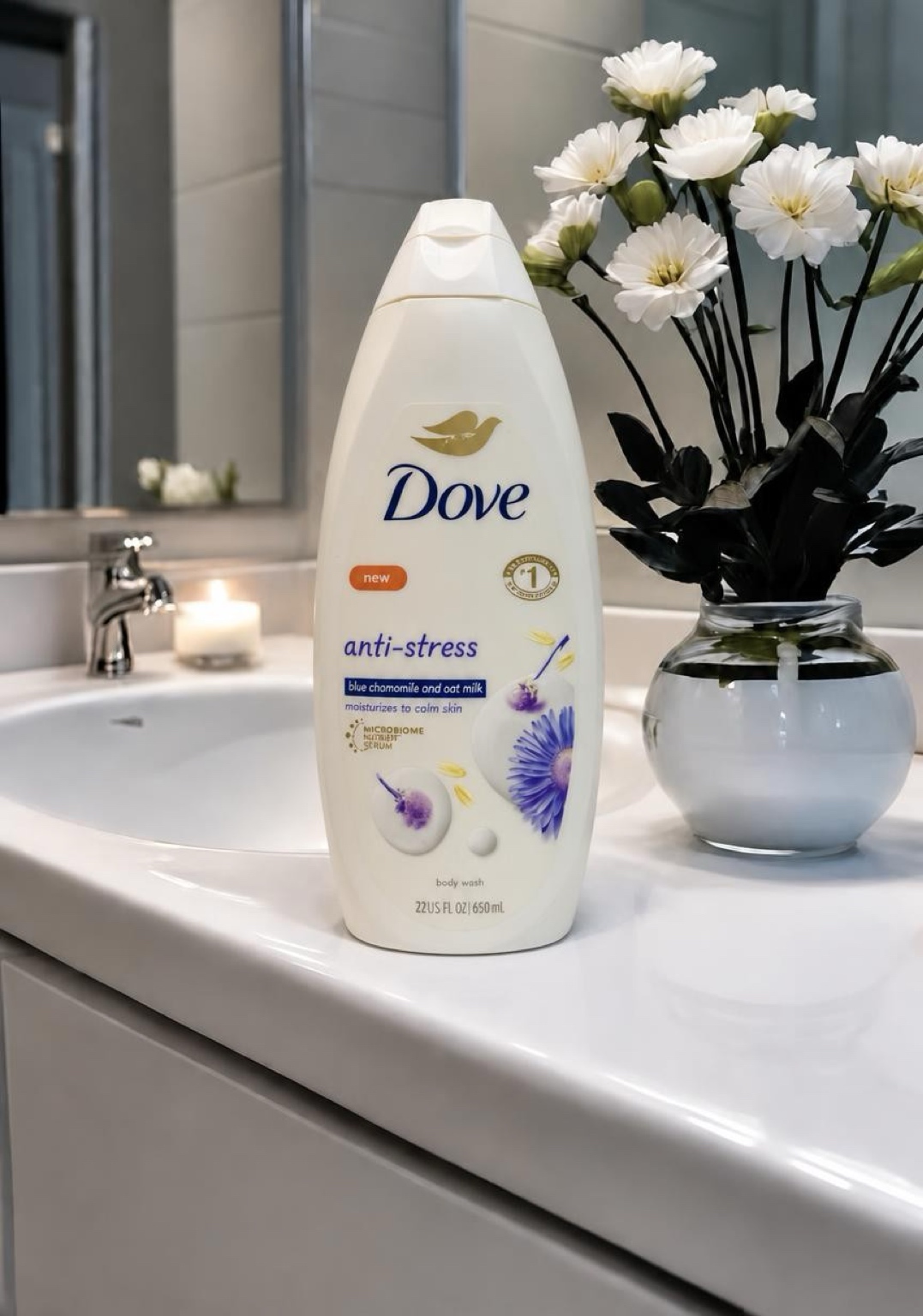 IMG_7691 Dove Anti -Stress Blue Chamomile & Oat Milk Body Wash - Image 1